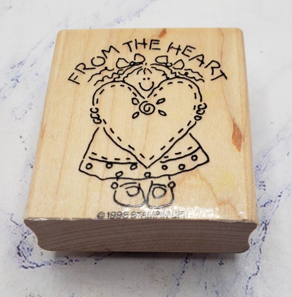 Stampin Up Little Girl With Large Heart From the Heart Wood Mounted Rubber Stamp